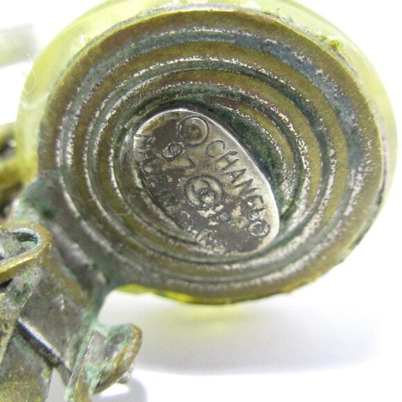 Auth CHANEL No. 5 - Clear Gold Plastic Hardware Clip On Earrings - Picture 6 of 12